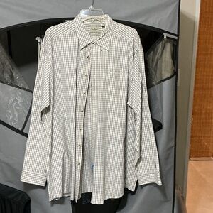 L.L. Bean Cream and Brown Checkered Men's Shirt